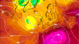 GFS output for August 11 in Europe showing 850 hPa geopotential (gpdm) and temperature (in Celsius)